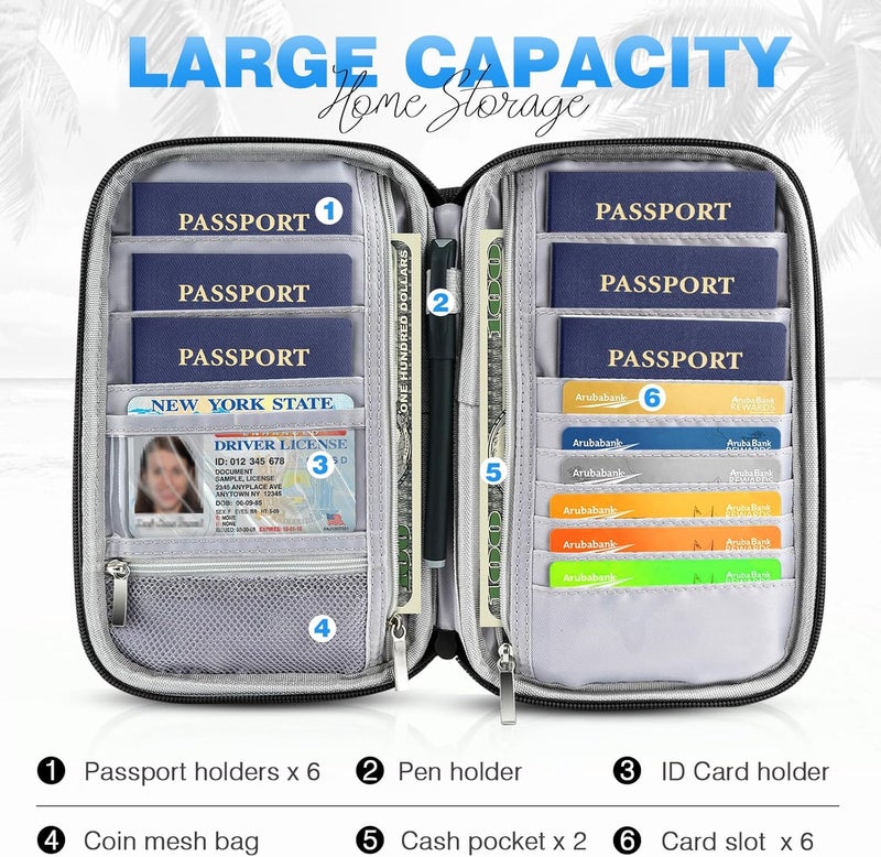 TOPBAG Passport Holder Family, Women RFID Blocking Passport Wallet, Travel Essentials Premium Wallets, Waterproof Passport Holders Bag for Men Traveling, Travel Document Organizer Credit Cards Case - Image 3